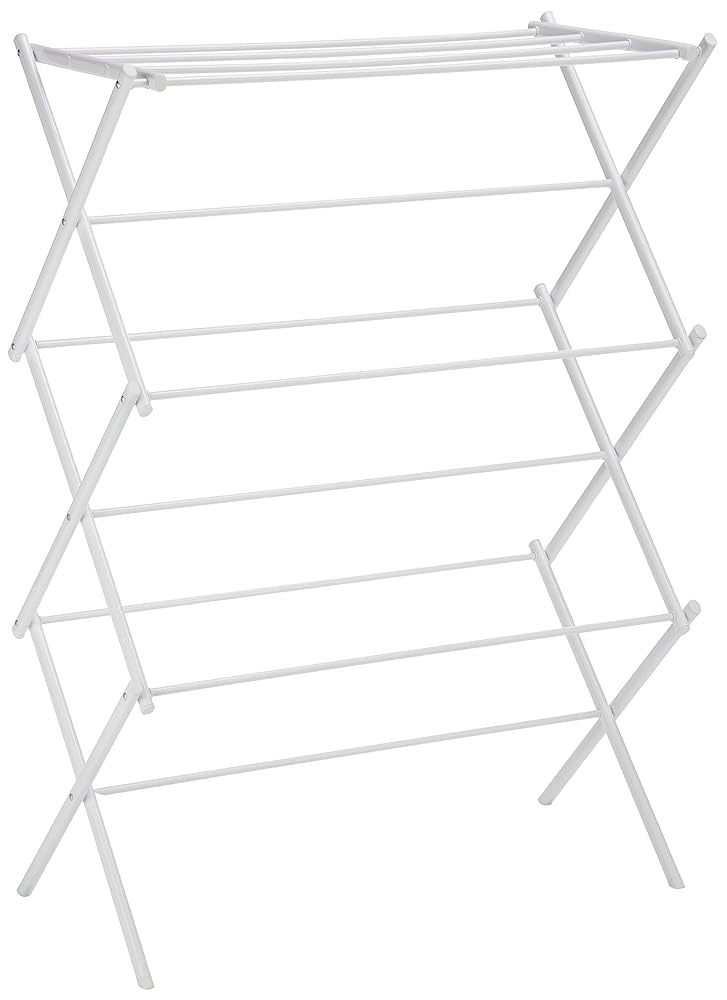 Amazon Fundamentals Moveable Foldable Laundry Drying Rack for Air Drying Garments, Appropriate for Indoor and Outside Use – Dimensions: 29.4 x 14.8 x 41.9 inches (LxWxH), White