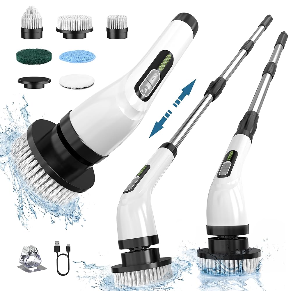 Cordless Electrical Spin Scrubber for Toilet Cleansing: Energy Bathe Brush for Tiles and Tubs