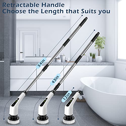 Cordless Electrical Spin Scrubber for Residence Cleansing - 400 RPM, 8 Replaceable Brush Heads, 90 Minutes of Runtime, 3 Adjustable Sizes, and a pair of Velocity Settings for Lavatory and Bathe Use