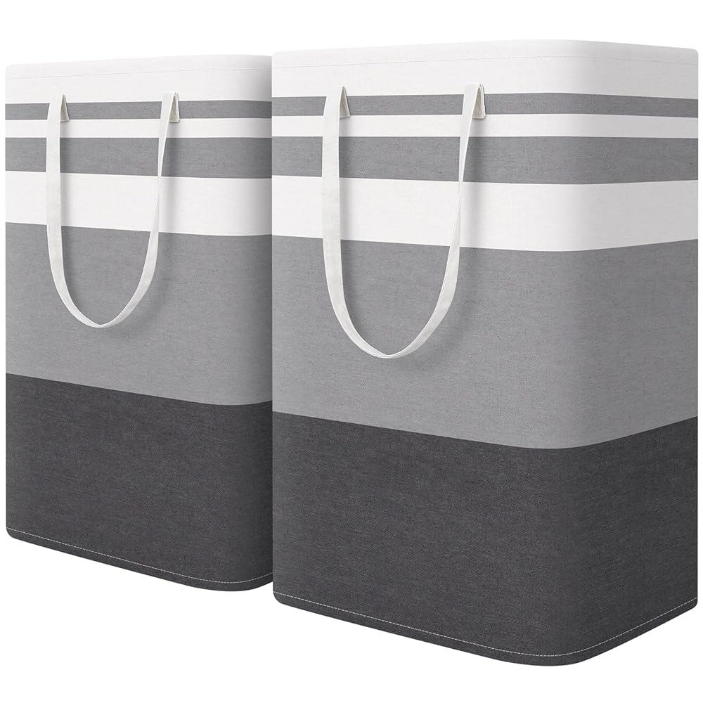 HomeHacks 2-Pack Outsized Laundry Basket, Waterproof Freestanding Hamper, Collapsible Tall Garments Bin with Prolonged Handles for Clothes and Toys in Dorms and Extra