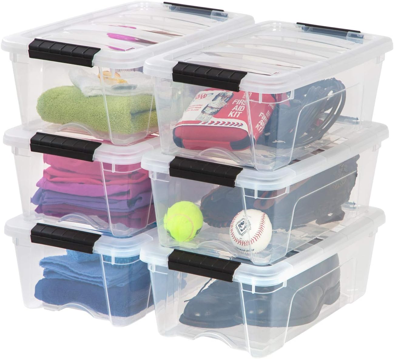 IRIS USA 13 Qt Stackable Plastic Storage Bins with Lids – Pack of 6, BPA-Free, Made within the USA – Clear Organizing Resolution, Options Latches, Sturdy Nestable Containers,…