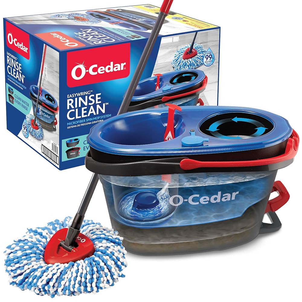 O-Cedar RinseClean Spin Mop and Bucket Set | Clear with Contemporary Water | Eliminates 99% of Micro organism