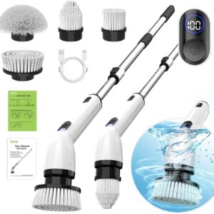 TUYU 2024 Electrical Spin Scrubber – Full-Physique IPX7 Waterproof Toilet Cleansing Brush with Energy LCD Show, Adjustable Extension Deal with, and Cordless Design